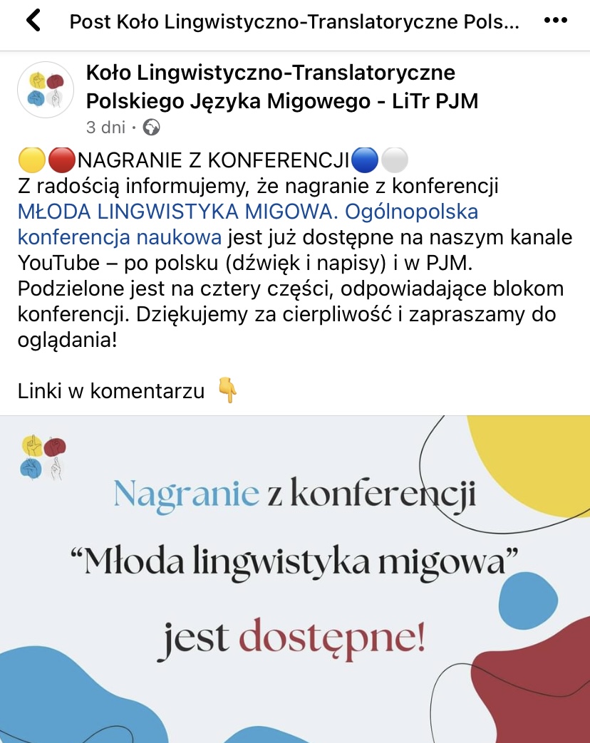 Nagranie z konferencji Młoda lingwistyka migowa